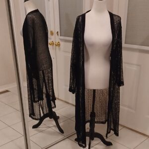 4/$60 Black Mesh Long Cardigan/Cover-Up - Size Large